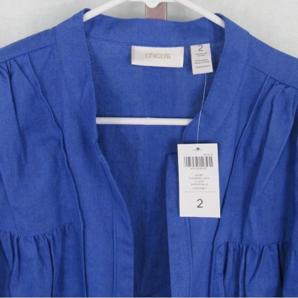 Chicos Linen Blazer Jacket Cotton Casual Open Contemporary Lagenlook Ruched NEW - Picture 9 of 12